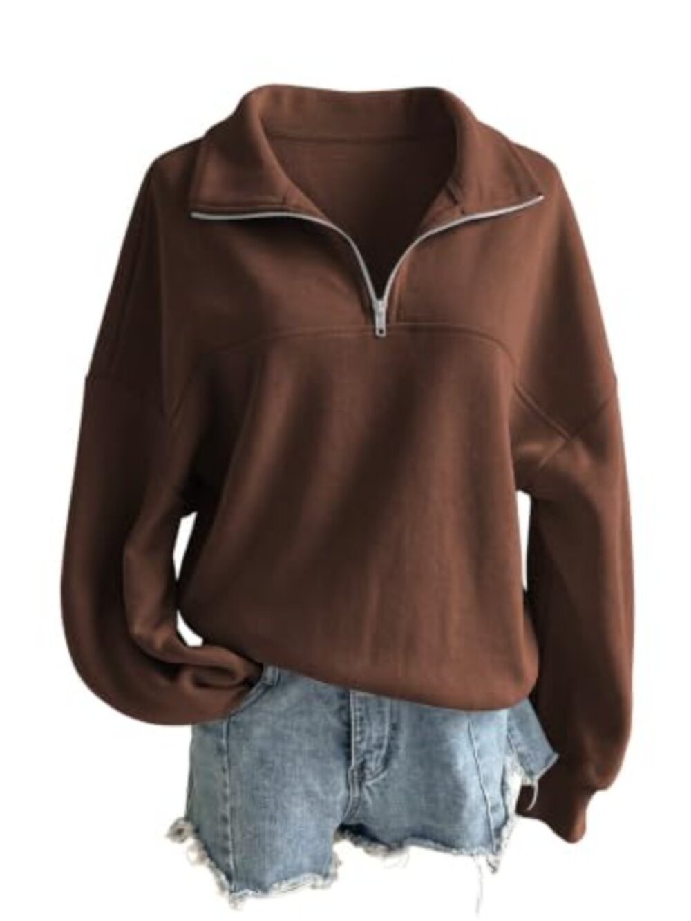 Fleece Quarter Zip Pullover Sweatshirt Mock Neck Oversized Casual Top